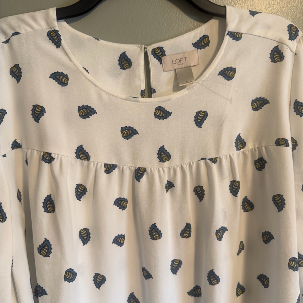 LOFT White Boho Peasant blouse Ruffle Bell sleeve career blouse size large - Picture 5 of 11